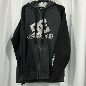 DC men’s large sweatshirt hoodie jacket, zipper clasp missing but still zips